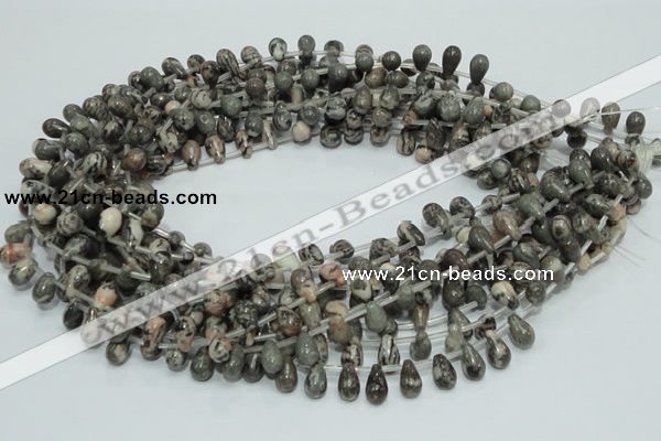 CZJ15 16 inches 6*8mm teardrop zebra jasper gemstone beads wholesale