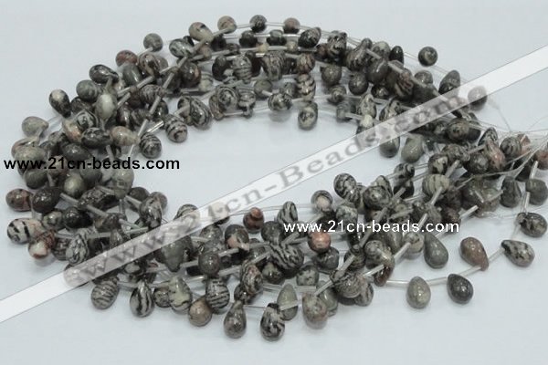 CZJ16 16 inches 8*12mm teardrop zebra jasper gemstone beads wholesale