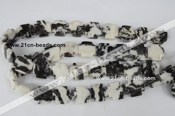 CZJ229 15.5 inches 20*20mm cross black & white zebra jasper beads