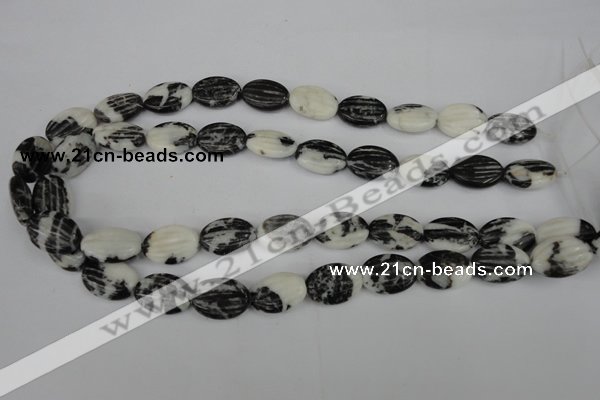 CZJ230 13*18mm carved oval black & white zebra jasper beads