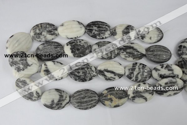 CZJ232 25*35mm carved oval black & white zebra jasper beads