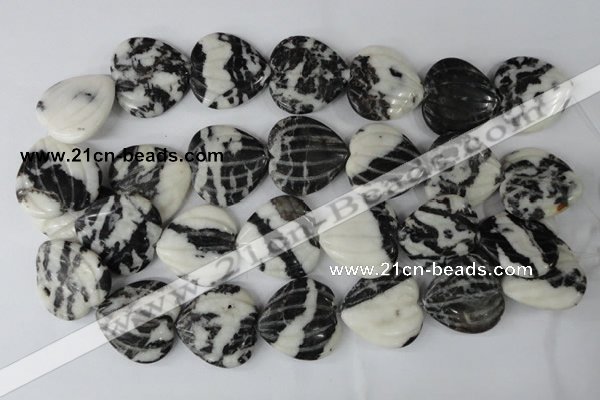 CZJ233 30*30mm carved heart black & white zebra jasper beads