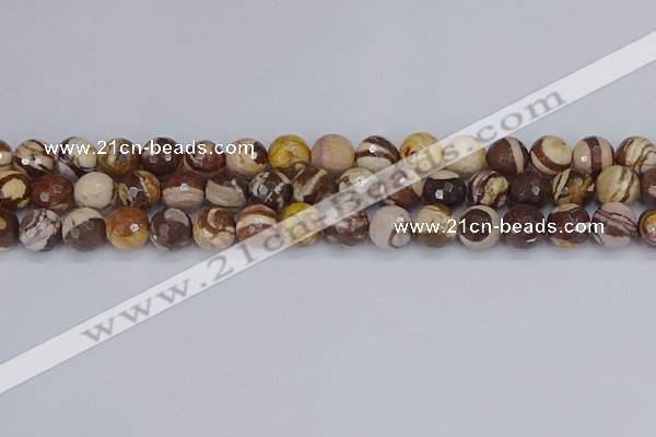 CZJ281 15.5 inches 10mm faceted round zebra jasper beads