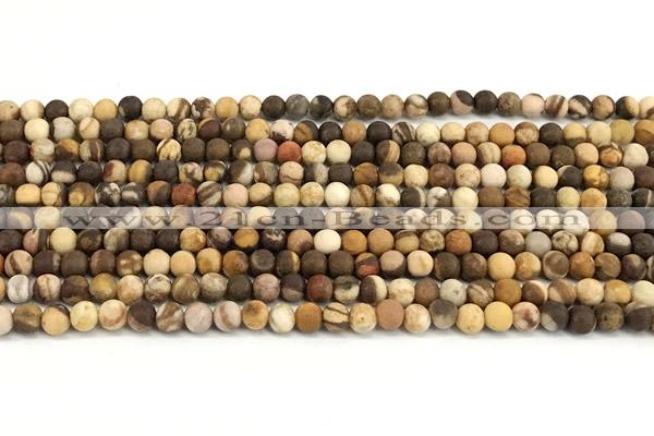 CZJ440 15 inches 4mm round matte Australian zebra jasper beads