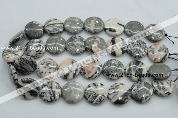 CZJ56 16 inches 25mm flat round zebra jasper gemstone beads wholesale