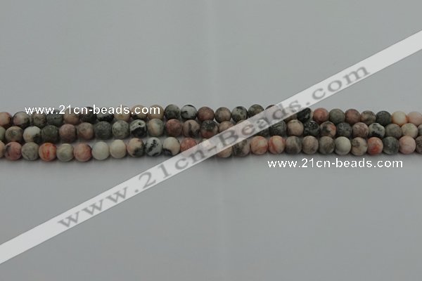 CZJ560 15.5 inches 4mm round matte pink zebra jasper beads