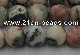 CZJ563 15.5 inches 10mm round matte pink zebra jasper beads