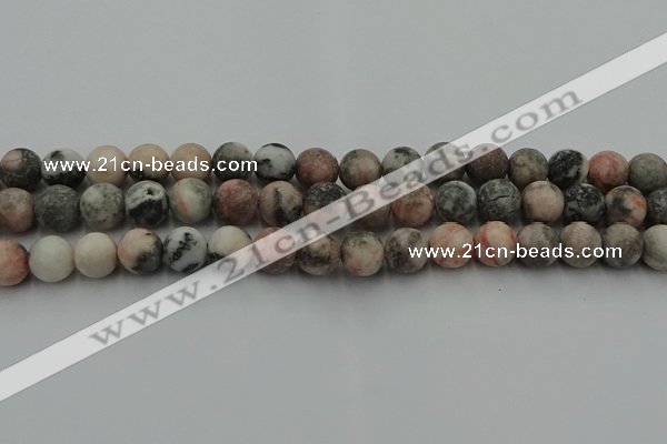 CZJ563 15.5 inches 10mm round matte pink zebra jasper beads