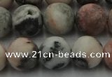 CZJ564 15.5 inches 12mm round matte pink zebra jasper beads