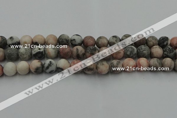 CZJ564 15.5 inches 12mm round matte pink zebra jasper beads