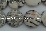 CZJ62 15.5 inches 20mm flat round zebra jasper gemstone beads