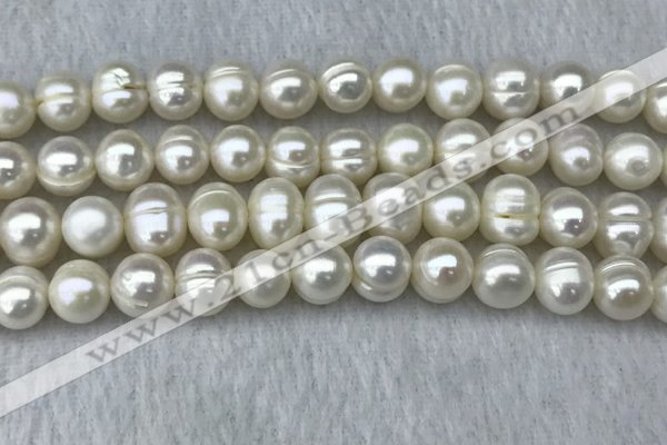 FWP100 15 inches 9mm - 10mm potato white freshwater pearl strands