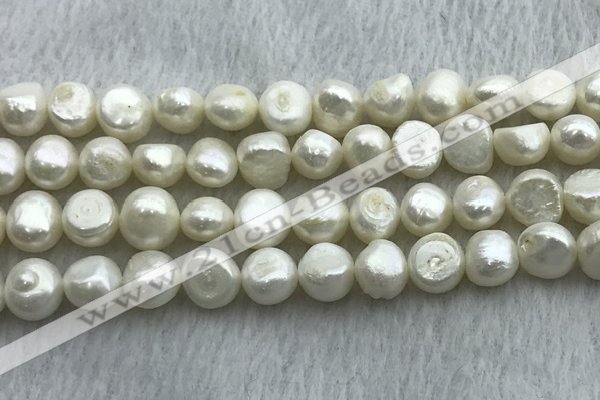 FWP250 15 inches 9mm - 10mm baroque white freshwater pearl strands