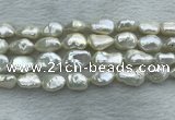 FWP354 15 inches 9mm - 10mm baroque white freshwater pearl strands