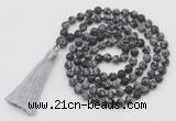 GMN1014 Hand-knotted 8mm, 10mm matte snowflake obsidian 108 beads mala necklaces with tassel