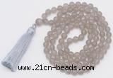 GMN1031 Hand-knotted 8mm, 10mm matte grey agate 108 beads mala necklace with tassel