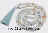 GMN1038 Hand-knotted 8mm, 10mm matte amazonite 108 beads mala necklace with tassel
