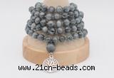 GMN1140 Hand-knotted 8mm, 10mm eagle eye jasper 108 beads mala necklaces with charm