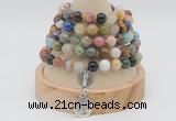 GMN1150 Hand-knotted 8mm, 10mm mixed gemstone 108 beads mala necklaces with charm
