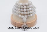 GMN1183 Hand-knotted 8mm, 10mm white crazy agate 108 beads mala necklaces with charm