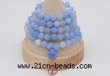 GMN1191 Hand-knotted 8mm, 10mm blue banded agate 108 beads mala necklaces with charm