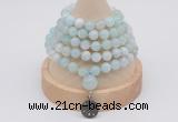 GMN1192 Hand-knotted 8mm, 10mm sea blue banded agate 108 beads mala necklaces with charm