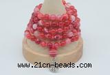 GMN1196 Hand-knotted 8mm, 10mm red banded agate 108 beads mala necklaces with charm