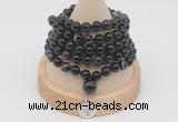 GMN1198 Hand-knotted 8mm, 10mm black banded agate 108 beads mala necklaces with charm