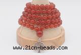 GMN1201 Hand-knotted 8mm, 10mm red agate 108 beads mala necklaces with charm