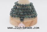 GMN1205 Hand-knotted 8mm, 10mm moss agate 108 beads mala necklaces with charm