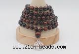 GMN1222 Hand-knotted 8mm, 10mm red tiger eye 108 beads mala necklaces with charm