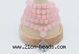 GMN1233 Hand-knotted 8mm, 10mm rose quartz 108 beads mala necklaces with charm