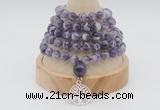 GMN1237 Hand-knotted 8mm, 10mm dogtooth amethyst 108 beads mala necklaces with charm