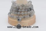 GMN1238 Hand-knotted 8mm, 10mm cloudy quartz 108 beads mala necklaces with charm