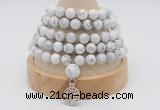 GMN1245 Hand-knotted 8mm, 10mm white howlite 108 beads mala necklaces with charm