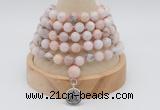 GMN1251 Hand-knotted 8mm, 10mm natural pink opal 108 beads mala necklaces with charm