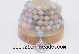 GMN1254 Hand-knotted 8mm, 10mm morganite 108 beads mala necklaces with charm