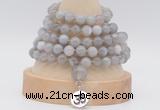 GMN1272 Hand-knotted 8mm, 10mm grey banded agate 108 beads mala necklaces with charm