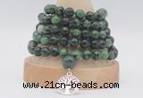 GMN1276 Hand-knotted 8mm, 10mm ruby zoisite 108 beads mala necklaces with charm
