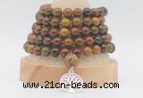 GMN1282 Hand-knotted 8mm, 10mm red moss agate 108 beads mala necklace with charm