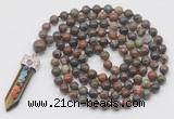 GMN1426 Hand-knotted 8mm, 10mm ocean agate 108 beads mala necklace with pendant