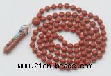GMN1441 Hand-knotted 8mm, 10mm red jasper 108 beads mala necklace with pendant