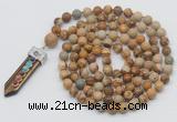 GMN1443 Hand-knotted 8mm, 10mm picture jasper 108 beads mala necklace with pendant