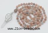 GMN1466 Hand-knotted 8mm, 10mm moonstone 108 beads mala necklace with pendant