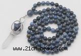 GMN1474 Hand-knotted 8mm, 10mm dumortierite 108 beads mala necklace with pendant