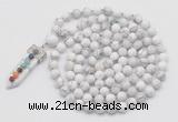 GMN1480 Hand-knotted 8mm, 10mm white howlite 108 beads mala necklace with pendant