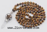 GMN1488 Hand-knotted 8mm, 10mm yellow tiger eye 108 beads mala necklace with pendant