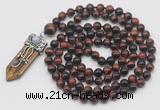 GMN1489 Hand-knotted 8mm, 10mm red tiger eye 108 beads mala necklace with pendant