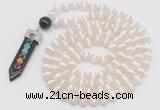 GMN1513 Hand-knotted 8mm, 10mm faceted Tibetan agate 108 beads mala necklace with pendant