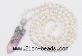 GMN1517 Hand-knotted 8mm, 10mm faceted Tibetan agate 108 beads mala necklace with pendant